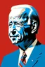 Placeholder: stylized stencil portrait of Joe biden in solid red, beige and (light and dark) blue