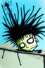 Placeholder: 2d drawing of a stickman, cool with punk hair, x eyes like in hangman, laying flat on back, 3d realistic in colour