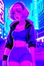 Placeholder: retrowave anime cyberpunk girl, scarlett johanson, furr skirt