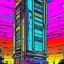 Placeholder: cyberpunk retro futuristic for comics skyscraper from far away