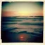 Placeholder: Photographic, Sea, soft waves, polaroid with damaged border, 1968, sunset
