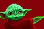 Placeholder: baby yoda wearing a red christmas hat . neon backround