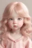 Placeholder: realistic Cute and sweet Japanese little girl with light pink blond wavy hair, round face, pink ribbon earrings, long eyelashes, rosy cheeks, brown watery eyes