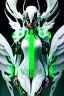 Placeholder: Cyborg symbiote, white color, green color, tendrils, high tech, cyberpunk, biopunk, membrane wings, carbon fiber