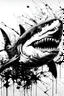 Placeholder: In an art naive style but realistic painterly black and white ink creation do me a shark. Created with ink splashes and blends. No hard lines