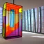 Placeholder: an architectural model of a colorful glass gondola on display in a contemporary art gallery in a bell jar, caustics reflections, symmetrical, pointed arches, frosted glass, muted fall colors, glossy from rain, rayonnant style