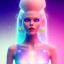 Placeholder: Smiling happy galactic girl, glitter blue and white dress with jewels, blond hair, blue eyes, pink glossy lips, cinematic lights, HQ, 4k, high details