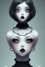 Placeholder: Girl, cute, beautiful, dark shadows, tilted head, black lipstick, grey skin, short black hair, choker, black sweater