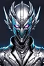 Placeholder: Logo silver skinned anime Dragman cyberpunk with dragon mask in his eyes full body