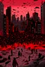 Placeholder: a big City, red and black fin the sky with many dead children on the ground