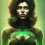 Placeholder: portrait, insanely detailed, fantasy setting, woman, dark-skinned, indian, green hair, brown skin, black hair