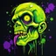 Placeholder: Airbrushed caricature of a horrific zombie, neon green and yellow with purple paint splatters on black background