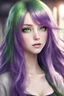 Placeholder: beautiful young woman with long purple hair style anime green eyes