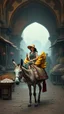 Placeholder: A woman sailing bananas on a donkey in an ancient time market