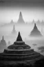 Placeholder: View borobudur in foggy morning bw photo from puthuk setumby