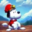 Placeholder: snoopy the dog, MOUNTAIN, STREAM, blue sky, clouds, hellow