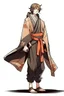 Placeholder: young human rogue in kimono clothing hood down full body