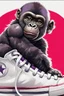 Placeholder: a profile picture of a small gorilla sitting in a purple Converse sneaker, like it's a car, comic style