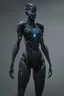 Placeholder: dark elegant exo armor female , extended by nanomachines of crystals the armor can morph in mechanical things and weapons and with a core furnace of kryptonite showing from a glass window.