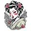 Placeholder: Tatto design Neotraditional style , japanese Geisha, white background, tatto style,