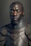 Placeholder: Portrait of a black man, fifty years, wearing a leather armor