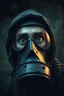 Placeholder: detailed scared man in a damaged gas mask in a apociliptic world