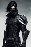 Placeholder: cyberpunk assassin white male. Black hair and and black stealth armor as well as a mask. less metal.