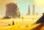 Placeholder: Sunny day, people, rocks, sand, distant modern city