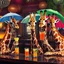 Placeholder: very Gay Giraffes standing in a bar drinking drinks with umbrellas, pride, makeup,