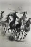 Placeholder: 8 horses running on meadow as black ink watercolor chinesse paintin art