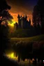 Placeholder: beautiful October Dusk landscape, atmospheric, depth of field, realism, focal point, Haunted Spooky Gothic castle