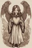 Placeholder: Wizard Halloween vintage girl with heart in her hands, half demon and half angel,