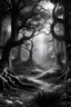 Placeholder: magical trees in forest black and white fairy magic