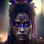 Placeholder: butterfly slumlord gypsie, A portrait of a woman, insane facial make-up detail, ambient detail unfocused, depth of field, dirty make-up, crystalized complimentary colors, queen, atmospheric, realistic, unreal engine, lighting, octane render, proprotional, national geographic haze