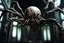 Placeholder: spider human, eight limbs, 6 eyes, 8k 3D, VRAY, concept art, hyperrealism ,photorealism, digital illustration ,Unreal Engine, elaborate, dystopian, detailed retro horror masterpiece, by hr giger