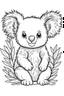 Placeholder: cute coloring page, sketch style, cute baby koala in the jungle, cute cartoon, white and black, withe background, no shadows, outline.