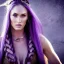 Placeholder: viking queen with purple armor, delicate purple braided hair, white flowing dress, highly detailed, 8k, ambient light, megan fox