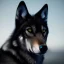 Placeholder: Ultra realistic cg rendering of Jet black wolf with gold eyes