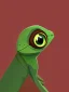 Placeholder: a green gecko with big cute eyes sitting down portrait minimalist