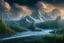 Placeholder: clouds and mountains near water, science fiction landscape, photography, ultra hd 4k, hyperrealism