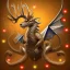 Placeholder: Christmas dragon with deer ears, wolf head, ibex horns, horse body, deer legs, lizard tail, bat wings and Christmas lights