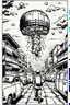 Placeholder: Hiroshima bomb, line arts, manga style