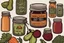 Placeholder: Stickers for a lakeside farmers' market "Good Spirit Market" in a national parks sticker style, featuring illustrations of home preserves.