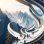 Placeholder: perspective viewpoint in the mountains, in the form of an ascending spiral, people, men, women and children, incredibly hyper-detailed, ZahanHadid style architecture 4k