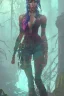 Placeholder: steampunk elf in a neon dystopian forest