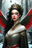 Placeholder: Magic camping site, beautiful angel, ornate dress uniform, casting spell water snow fly, black wavy hair, enchanted fantasy, cinematic composition, very detailed red machine components, one camera lens eye and shiny black hair, hazel green eyes, 24k, ornate, intricate, complex, digital painting, smooth, art by royo and tom bagshaw.