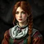 Placeholder: A pretty fantasy girl, hazel hair, intelligent, historical, colourful clothes, middle-aged, Skyrim