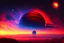 Placeholder: red exoplanet in the horizon, stars, stream, clouds, fantasy, sci-fi, hd