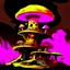 Placeholder: A fantabulous black, yellow, and magenta (((mushroom tower house))) erected atop a (geologic pillar), surrounded by the uncanny imaginative ((( swirling skies))), offset by the stark hues of a (neon-tinged nebulous space scape), within. captured by the hand a skilled master painter with a focus on (softly blurred compositions and voluminous lighting).