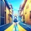 Placeholder: anime girl walking down a yellow brick road, road signs, arrows, direction, anime girl walking, arrows poitning